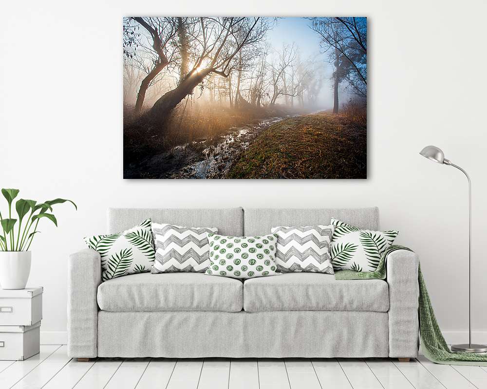 Párás reggel a patak partján - vászonkép, falikép vásárlás Párás reggel a patak partján (vászonkép) - vászonkép, falikép otthonra és irodába