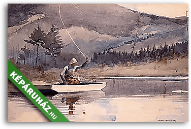 Társadalom és magány; Csónakban horgászó férfi - vászonkép 3D látványterv