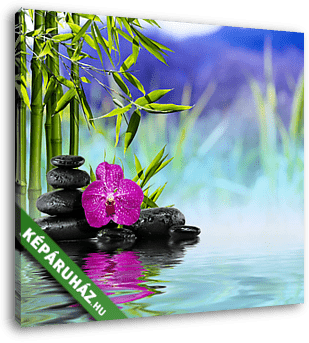 Purple Orchid, Stones és Bambusz a vízen - vászonkép 3D látványterv