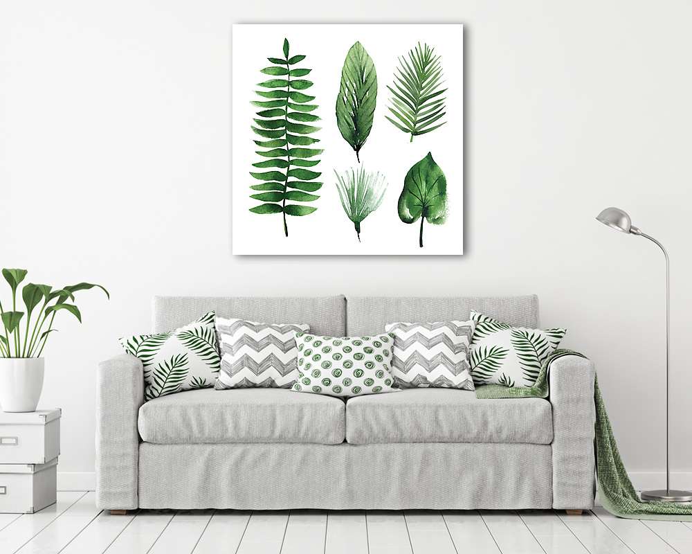 Az akvarell trópusi levelek (keretezett kép) - vászonkép, falikép otthonra és irodába