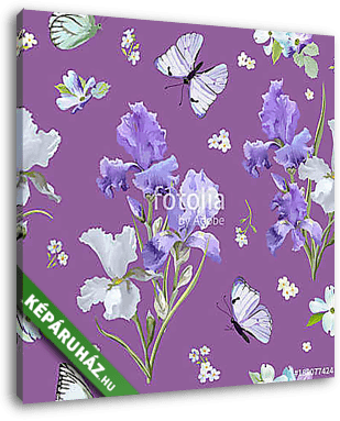 Virágzó Irisz lepkékkel - vászonkép 3D látványterv