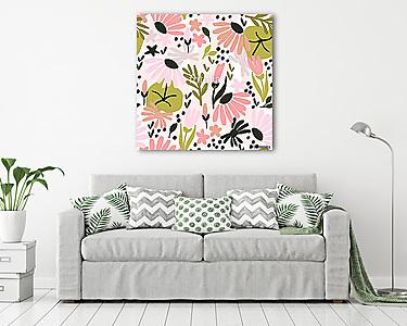 Seamless background with stylized flowers (vászonkép) - vászonkép, falikép otthonra és irodába