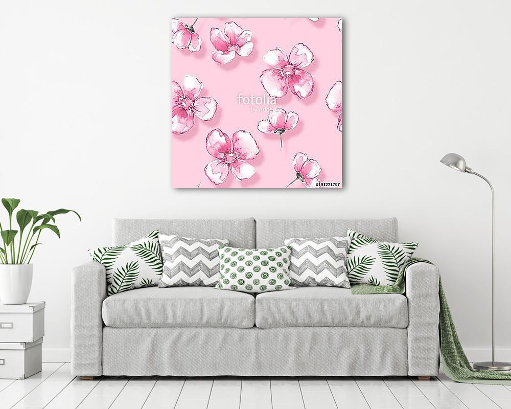 Floral seamless pattern 12. Watercolor background with pink flow (fotótapéta)