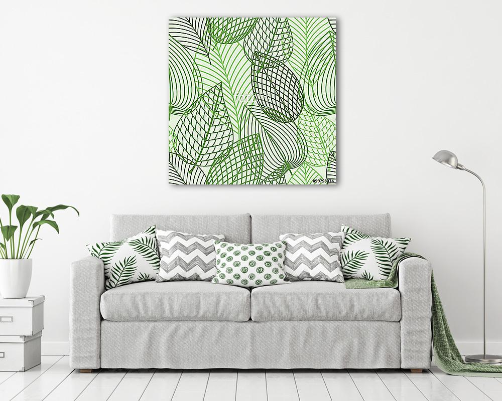 Seamless pattern of spring outline reen leaves - vászonkép, falikép vásárlás Seamless pattern of spring outline reen leaves (vászonkép) - vászonkép, falikép otthonra és irodába