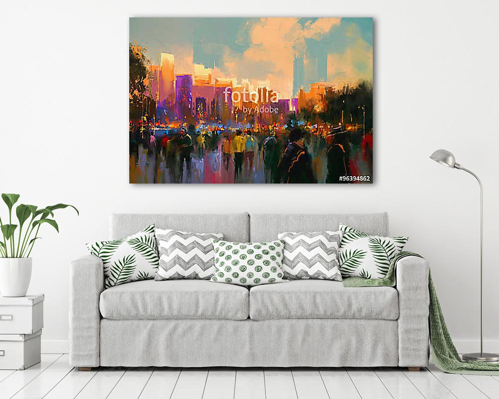 beautiful painting of people in a city park at sunset - vászonkép, falikép vásárlás beautiful painting of people in a city park at sunset (vászonkép) - vászonkép, falikép otthonra és irodába