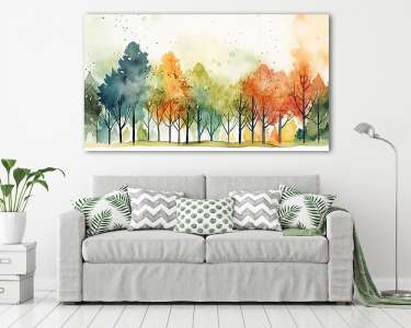 Őszi fák, vízvesték effekttel (vászonkép) - vászonkép, falikép otthonra és irodába