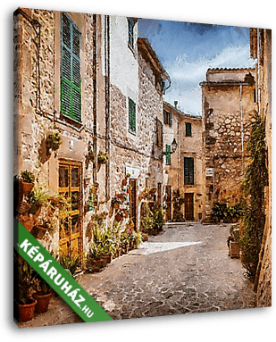 Mediterrán falak,Valldemossa (festményszerű verzió) - vászonkép 3D látványterv
