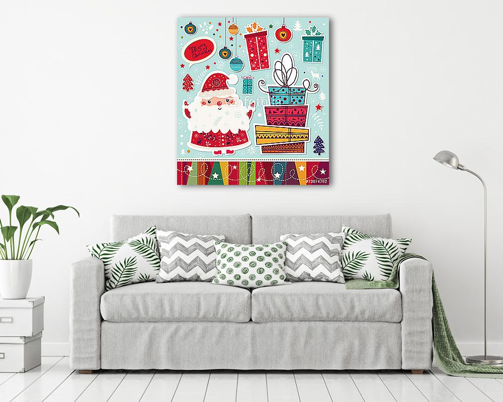 Karácsonyi vektoros illusztráció a Mikulás (keretezett kép) - vászonkép, falikép otthonra és irodába