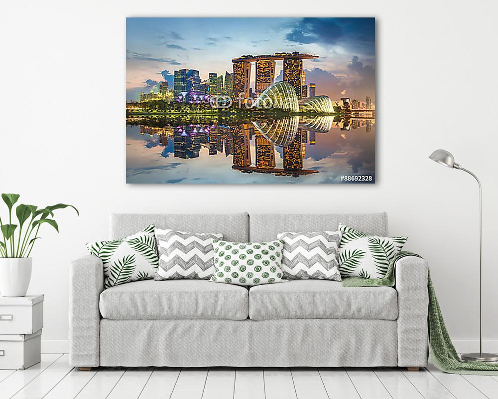 Szingapúr Skyline és kilátás Marina Bayre (vászonkép) - vászonkép, falikép otthonra és irodába