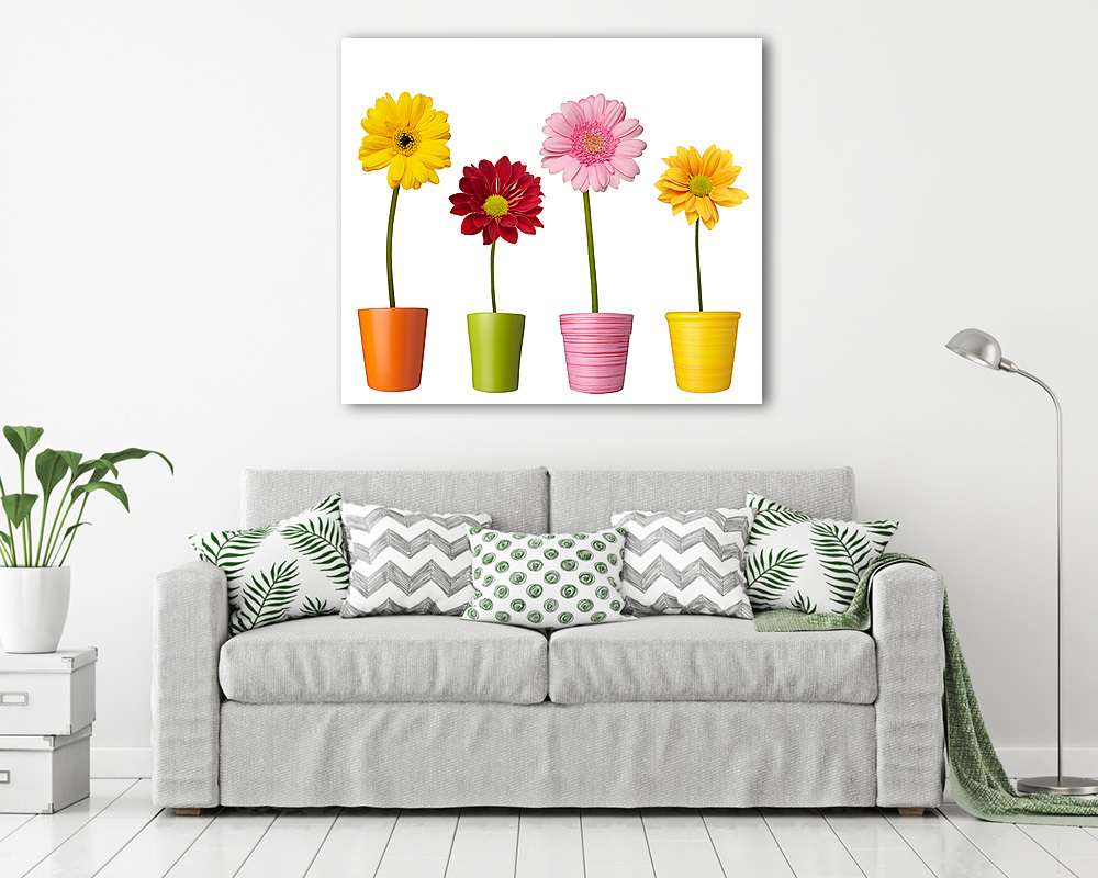 virágos természet kert botanika százszorszép virágos edény (bögre) - vászonkép, falikép otthonra és irodába