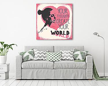 Gondolatait alakítják a  világodat. Női portré rózsaszín szívvel (vászonkép) - vászonkép, falikép otthonra és irodába