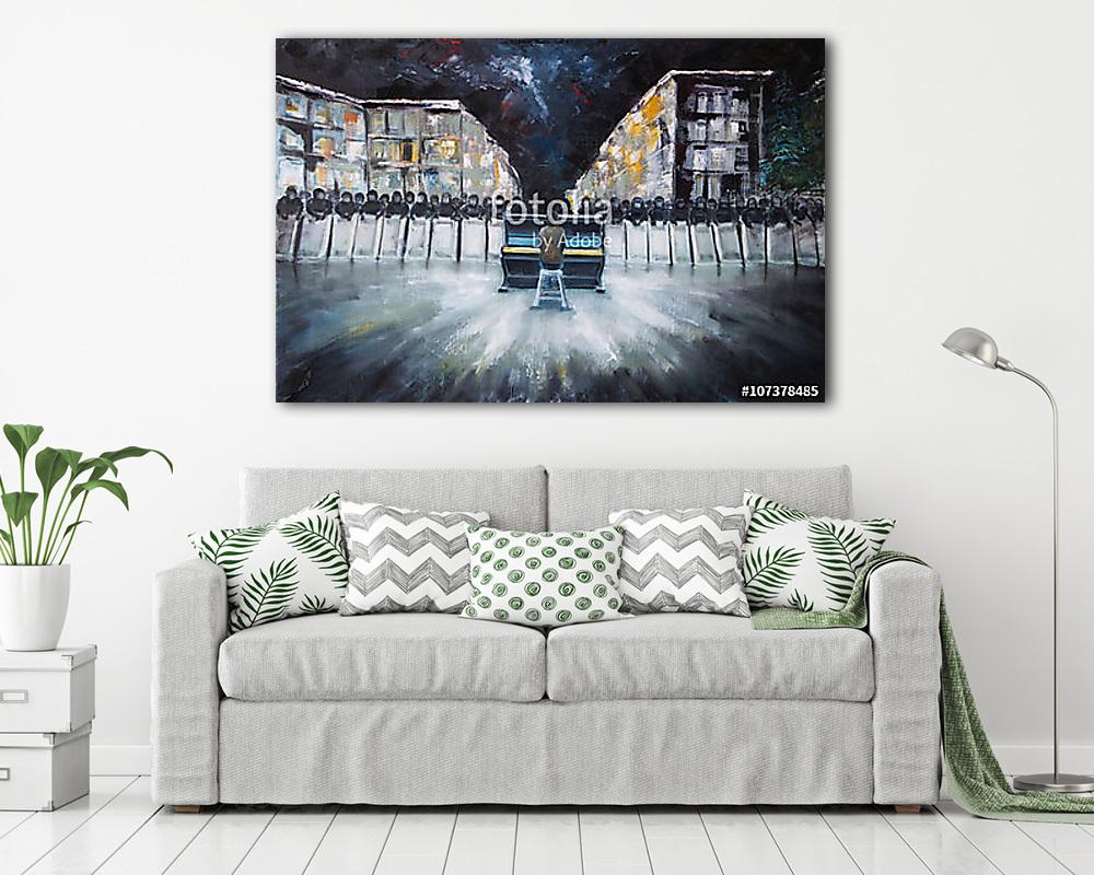 Utca és egy zongora (olajfestmény reprodukció) (vászonkép) - vászonkép, falikép otthonra és irodába