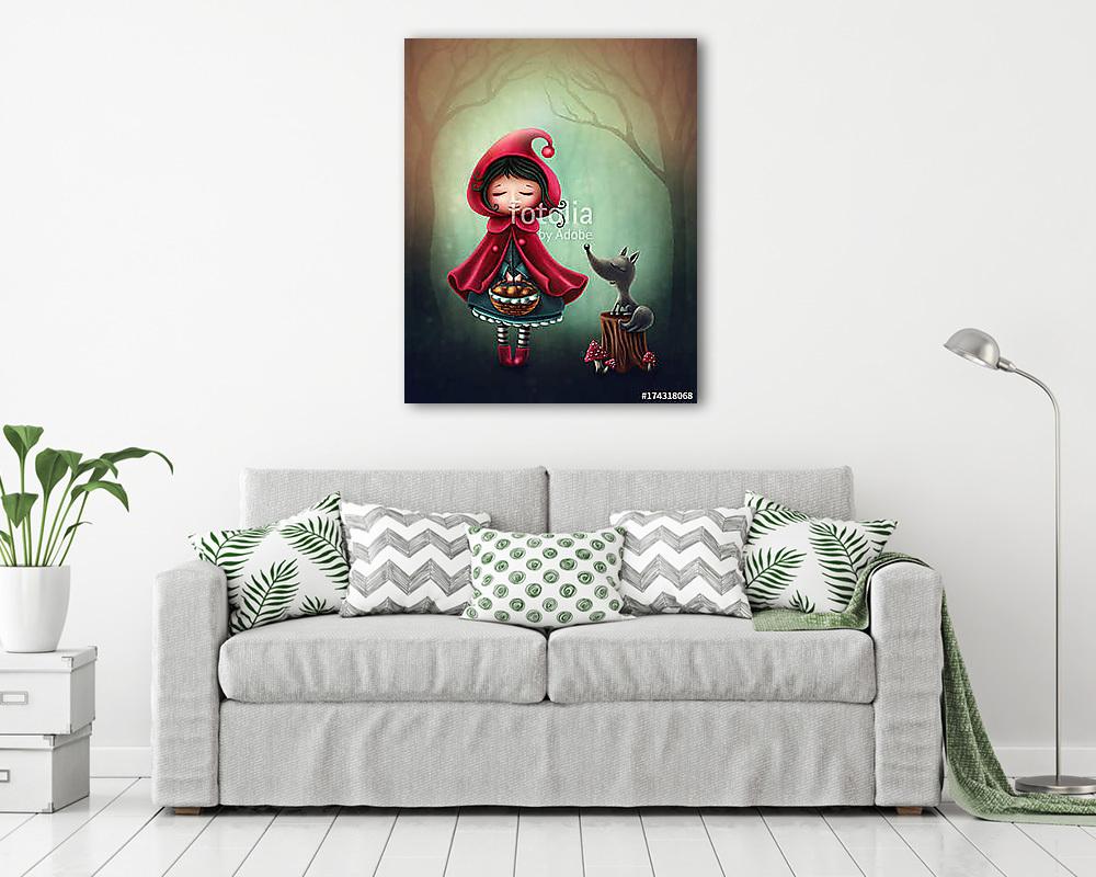 Piroska és a kisfarkas illusztráció (keretezett kép) - vászonkép, falikép otthonra és irodába