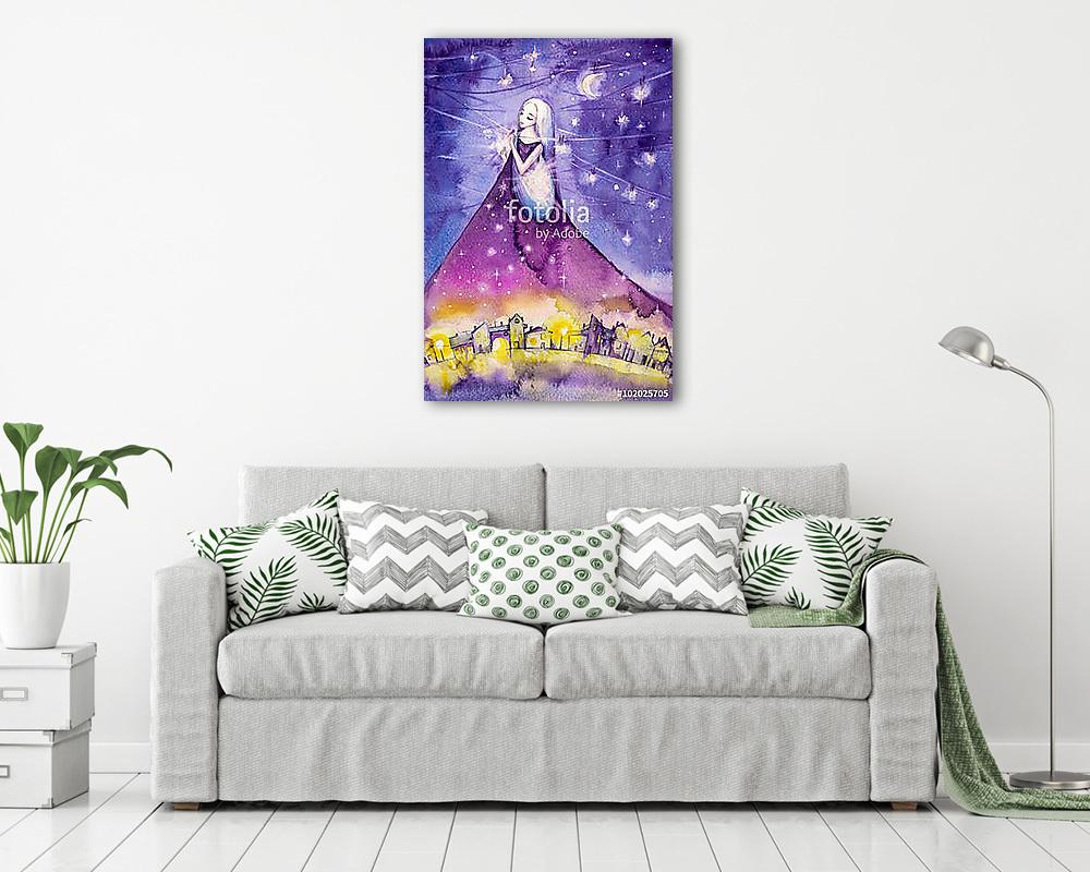 Lány éjjel a csillagok között (akvarell) (bögre) - vászonkép, falikép otthonra és irodába