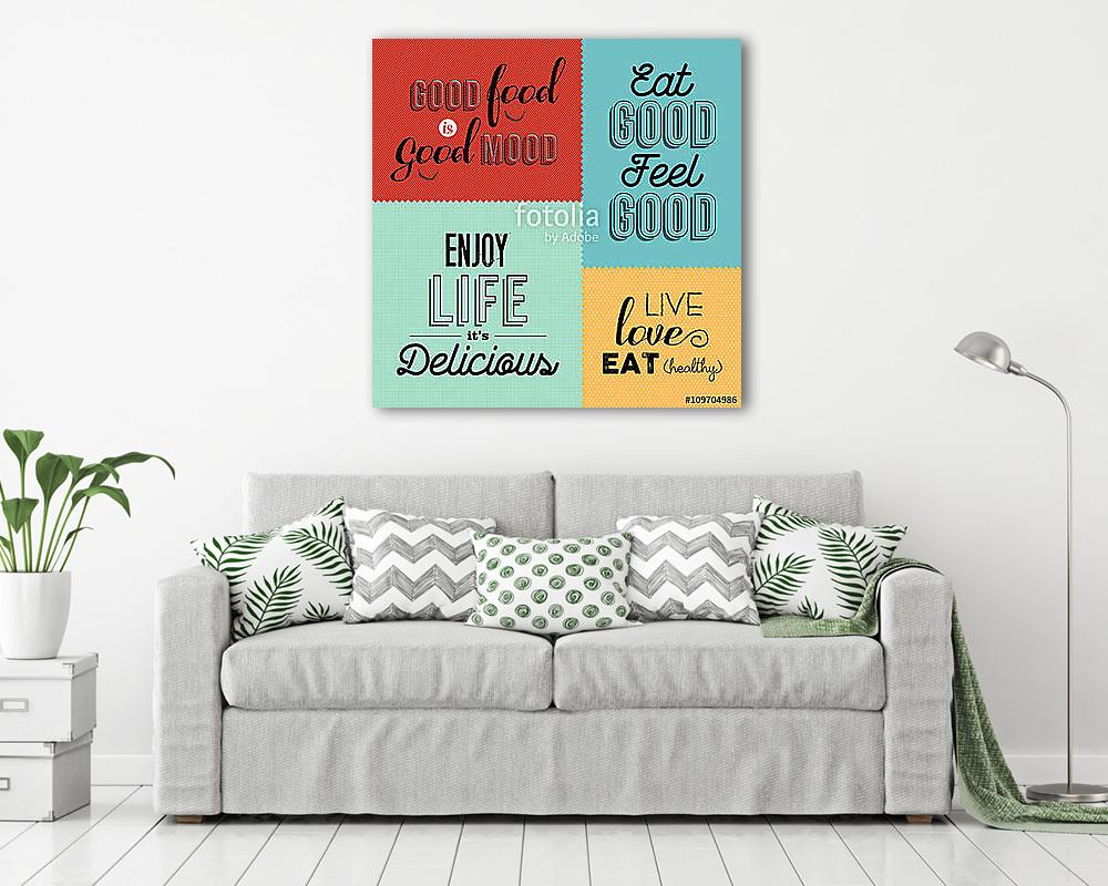 Retro food quote designs set of colorful labels - vászonkép, falikép vásárlás Retro food quote designs set of colorful labels (vászonkép) - vászonkép, falikép otthonra és irodába