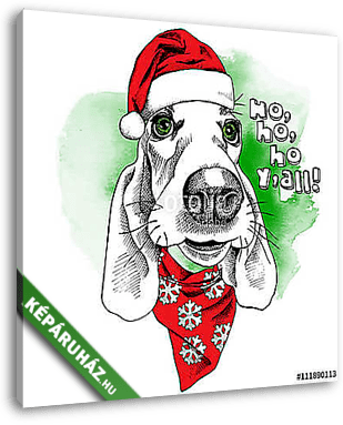 The christmas poster dog Basset Hound portrait in the Santas hat - vászonkép 3D látványterv