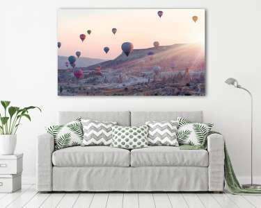 Naplemente és hőlégballonok, Cappadocia (vászonkép) - vászonkép, falikép otthonra és irodába