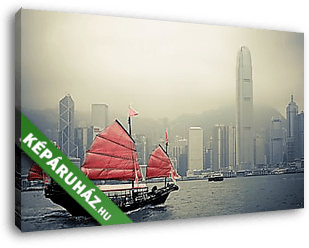 Kínai vitorlás és a ködös Hongkong - vászonkép 3D látványterv