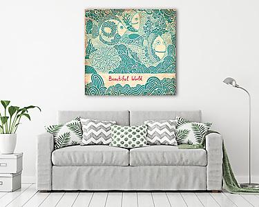 Vektoros illusztráció a halak és a bálnák (vászonkép) - vászonkép, falikép otthonra és irodába