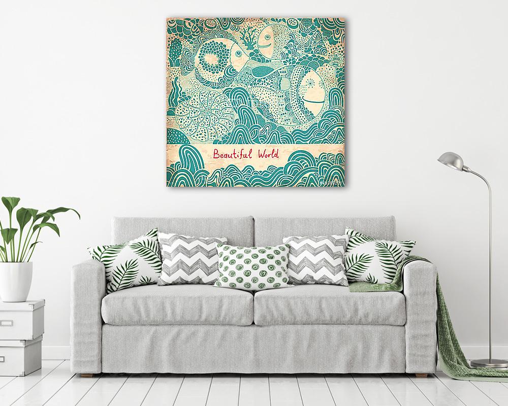 Vektoros illusztráció a halak és a bálnák - vászonkép, falikép vásárlás Vektoros illusztráció a halak és a bálnák (vászonkép) - vászonkép, falikép otthonra és irodába