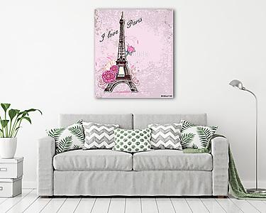 Rózsák és az Eiffel-torony (vászonkép) - vászonkép, falikép otthonra és irodába