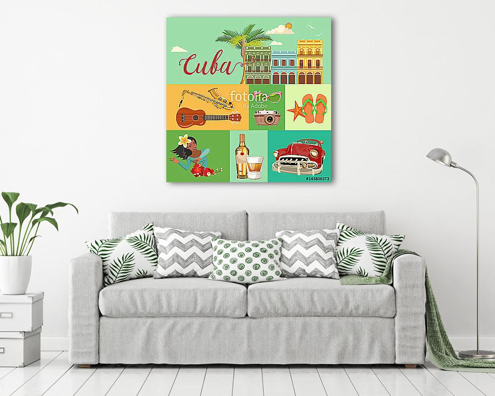 Kuba látványosság és látnivalók - utazási képeslap fogalom. Vect (vászonkép) - vászonkép, falikép otthonra és irodába