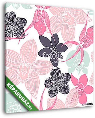 Hand drawn orchids.Vector  seamless pattern - vászonkép 3D látványterv