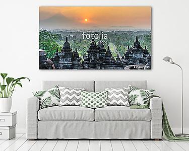 Sunrise panorama of Mount Merapi, Borobudur valey covered with m (vászonkép) - vászonkép, falikép otthonra és irodába