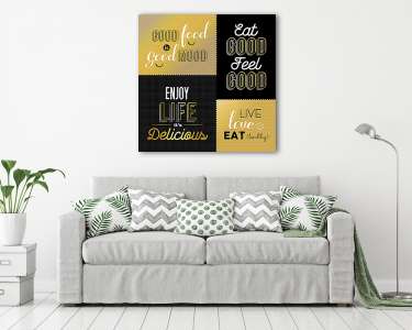 Retro style food quotes set in gold color (vászonkép) - vászonkép, falikép otthonra és irodába