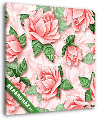 Floral seamless pattern. Watercolor background with beautiful ro - vászonkép 3D látványterv