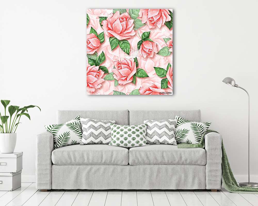 Floral seamless pattern. Watercolor background with beautiful ro (fotótapéta) - vászonkép, falikép otthonra és irodába