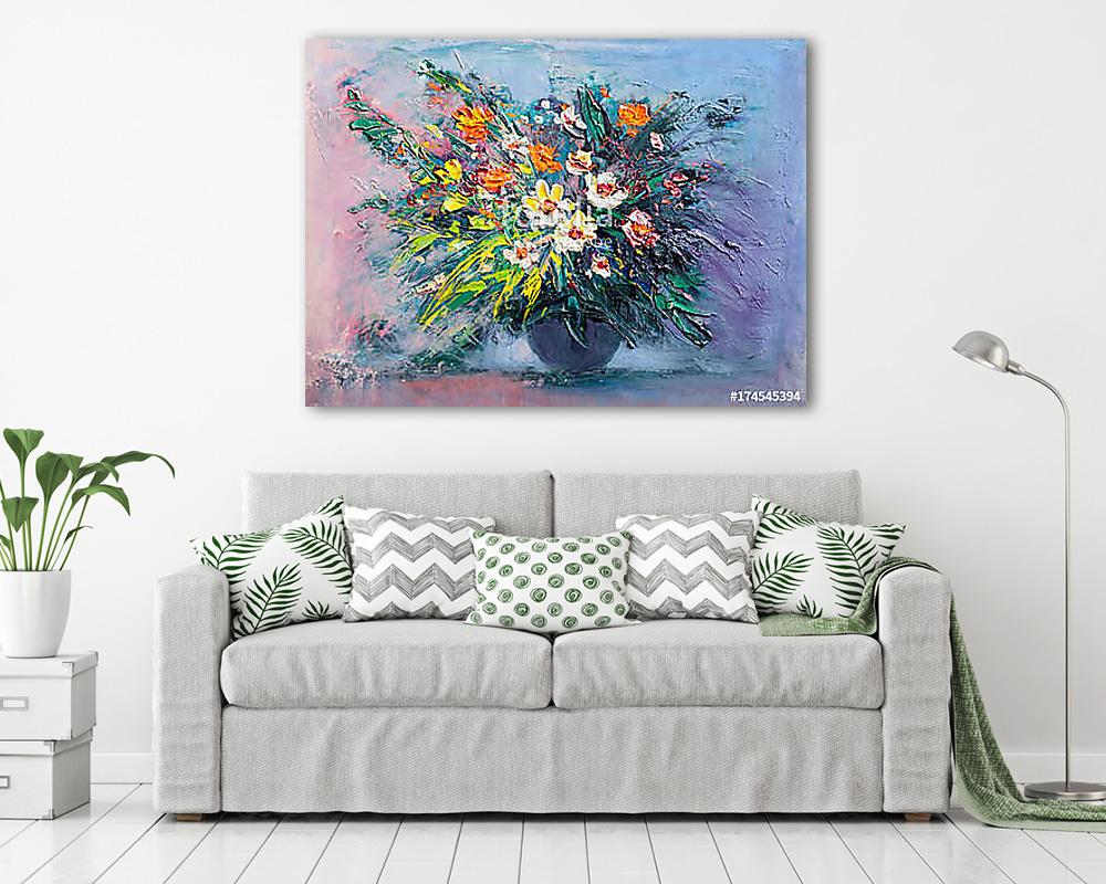 Tavaszi absztrakt virágok vázában(olajfestmény reprodukció) (bögre) - vászonkép, falikép otthonra és irodába