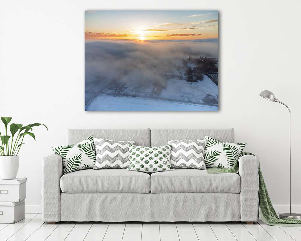Ködös téli naplemente (Karád) (vászonkép) - vászonkép, falikép otthonra és irodába