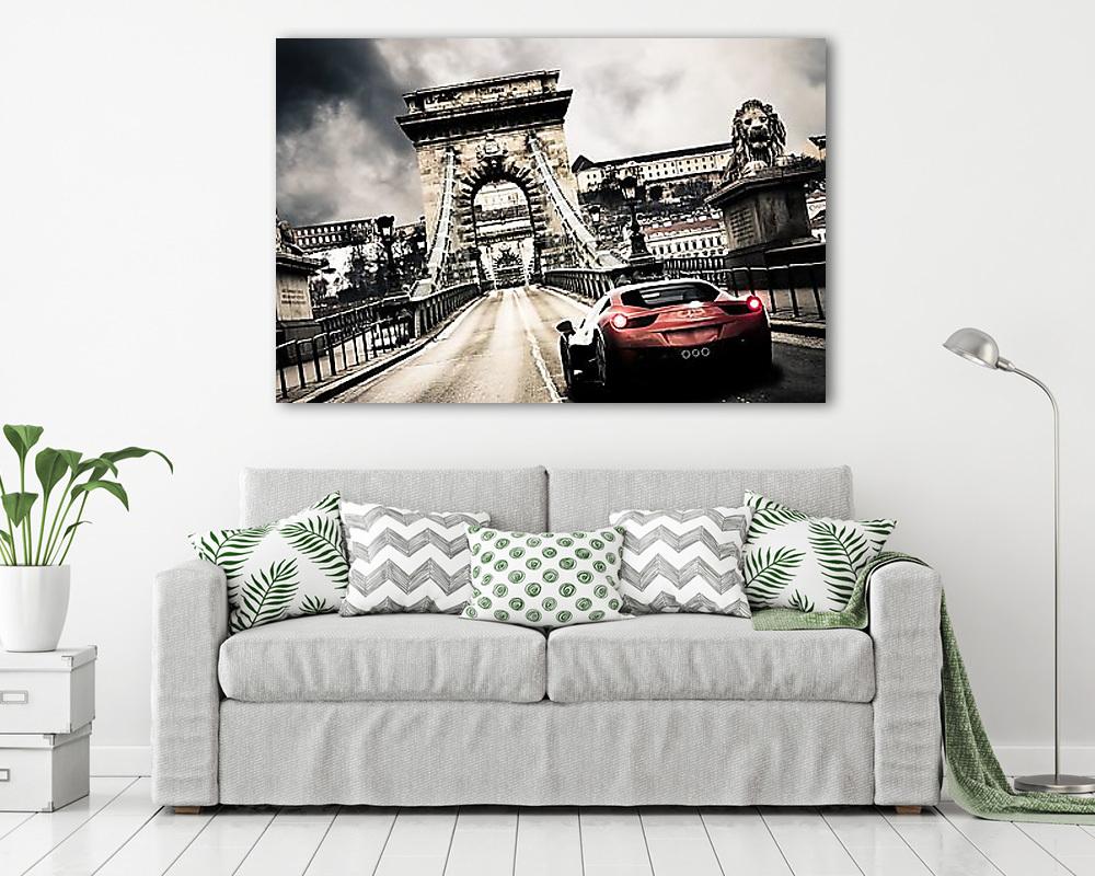 Ferrari a Lánchídon (keretezett kép) - vászonkép, falikép otthonra és irodába