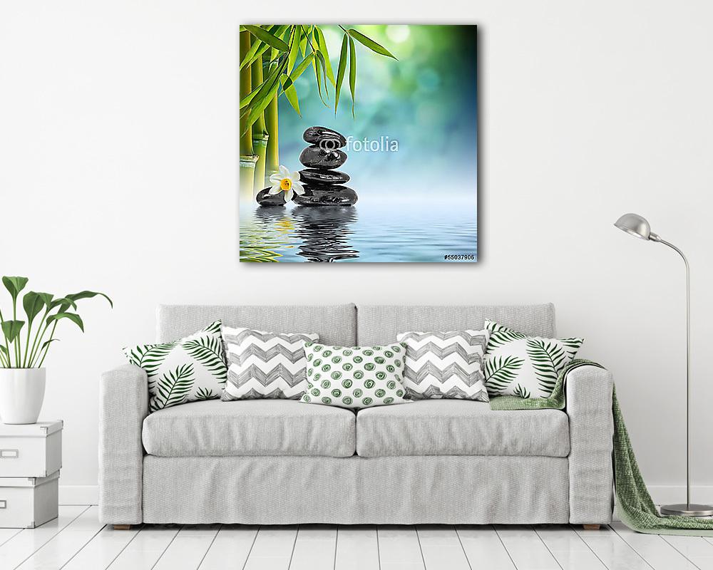 Kövek és bambusz a vízen narcissus virág (bögre) - vászonkép, falikép otthonra és irodába