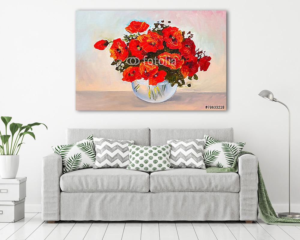 Pipacs csokor vázában (olajfestmény reprodukció) - vászonkép, falikép vásárlás Pipacs csokor vázában (olajfestmény reprodukció) (vászonkép) - vászonkép, falikép otthonra és irodába