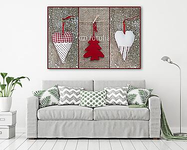 Karácsonyi kártya piros szívvel (vászonkép) - vászonkép, falikép otthonra és irodába