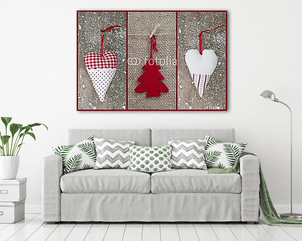 Karácsonyi kártya piros szívvel (keretezett kép) - vászonkép, falikép otthonra és irodába