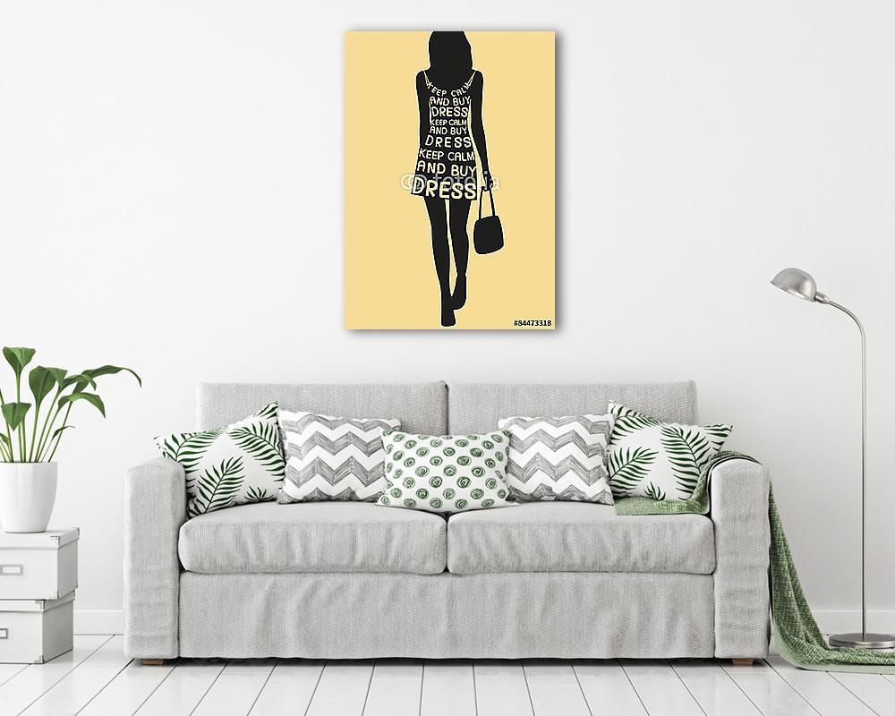 Divatos nő a ruhában az idézetből. Vektor (keretezett kép) - vászonkép, falikép otthonra és irodába