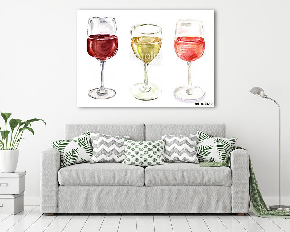 Borospohár készlet fehér háttérrel (akvarell) (keretezett kép) - vászonkép, falikép otthonra és irodába