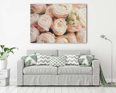 Beautiful fresh beige roses background (vászonkép) - vászonkép, falikép otthonra és irodába