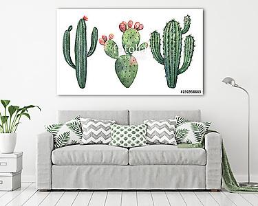 Watercolor vector set of cacti and succulent plants isolated on  (vászonkép) - vászonkép, falikép otthonra és irodába