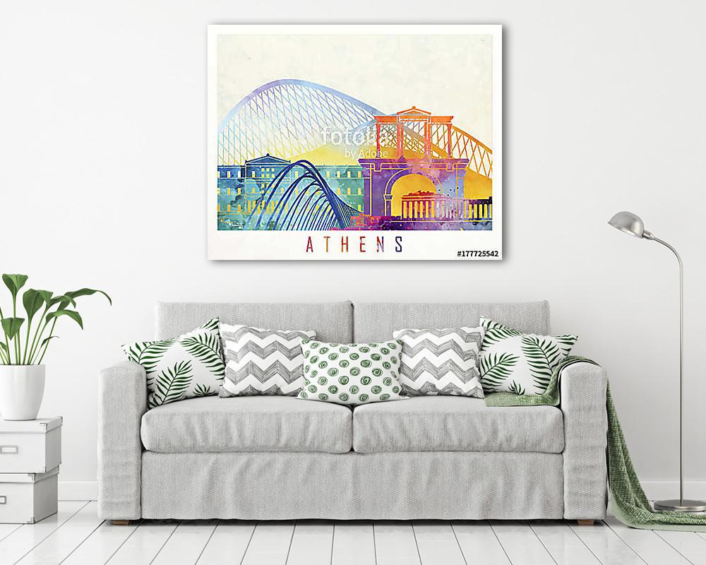 Athens landmarks watercolor poster - vászonkép, falikép vásárlás Athens landmarks watercolor poster (vászonkép) - vászonkép, falikép otthonra és irodába