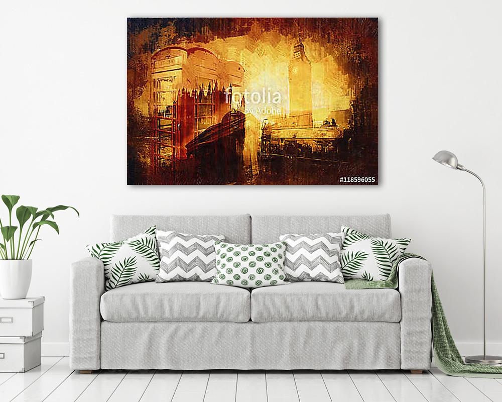London oil art illustration (keretezett kép) - vászonkép, falikép otthonra és irodába