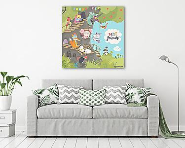 Best friends - Fa ház állatokkal (vászonkép) - vászonkép, falikép otthonra és irodába