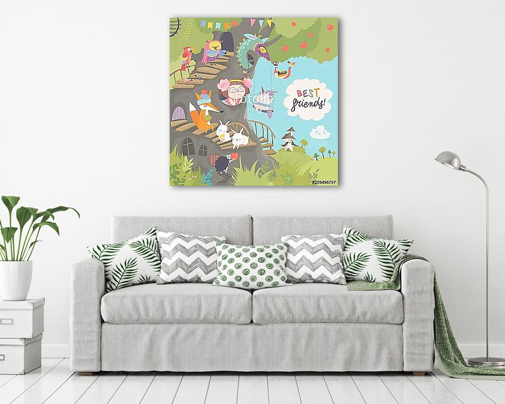 Best friends - Fa ház állatokkal (vászonkép) - vászonkép, falikép otthonra és irodába