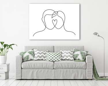 Szerelmes pár egy vonallal (vászonkép) - vászonkép, falikép otthonra és irodába