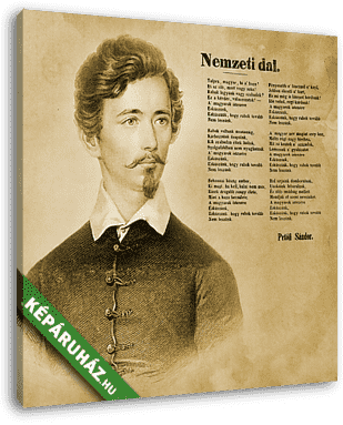 Petőfi Sándor arcképe a Nemzeti dal nyomtatott kiadásának képével - vászonkép 3D látványterv