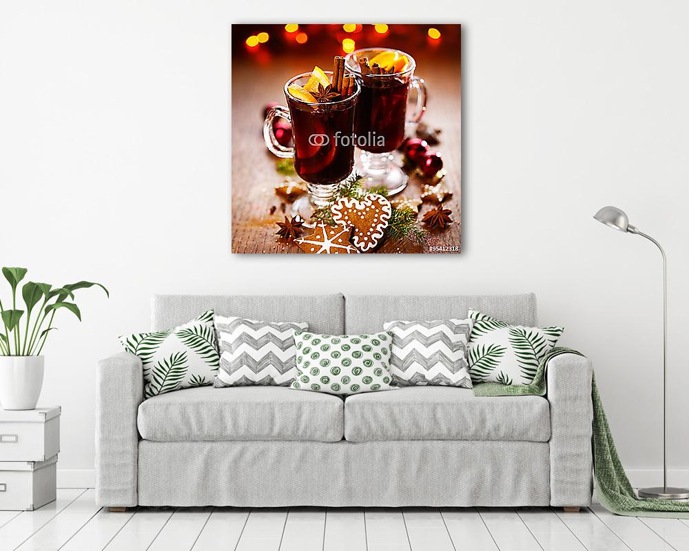 Karácsonyi forralt vörösbor, fűszerekkel és naranccsal (többrészes kép) - vászonkép, falikép otthonra és irodába