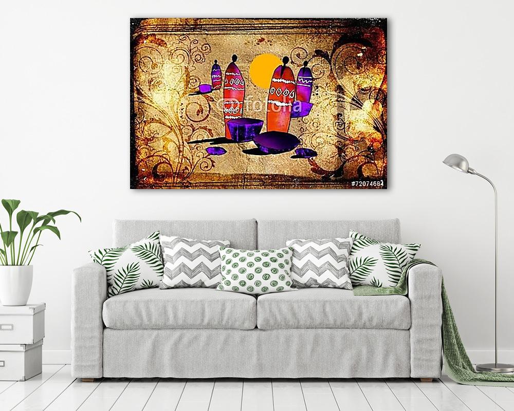 afro motívum etnikai retro vintage (keretezett kép) - vászonkép, falikép otthonra és irodába